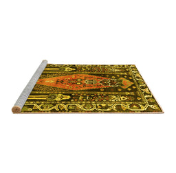 Sideview of Machine Washable Medallion Yellow Traditional Rug, wshtr1085yw