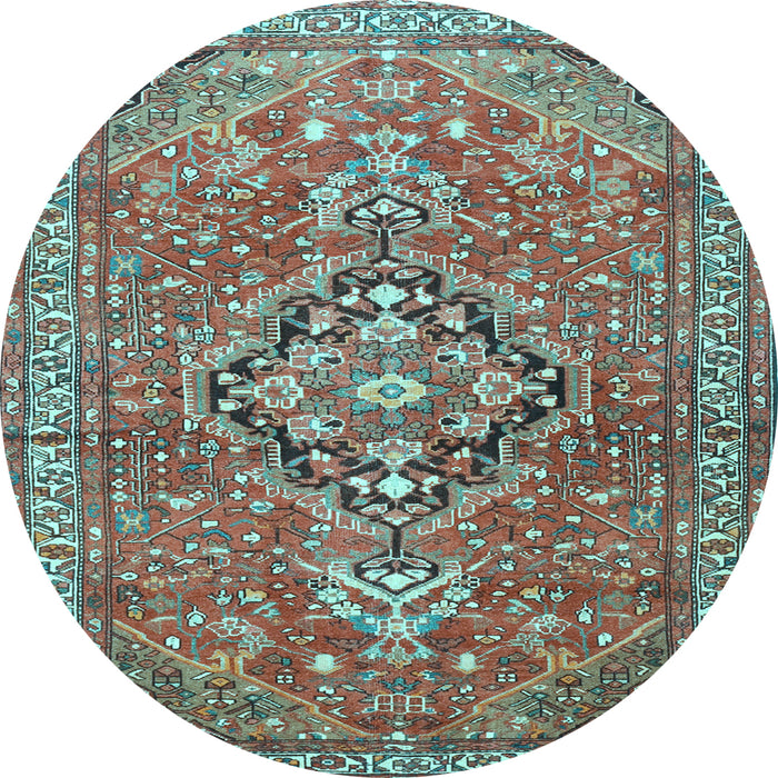 Round Machine Washable Persian Light Blue Traditional Rug, wshtr1086lblu