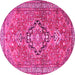 Round Machine Washable Persian Pink Traditional Rug, wshtr1086pnk