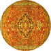 Round Machine Washable Persian Yellow Traditional Rug, wshtr1086yw