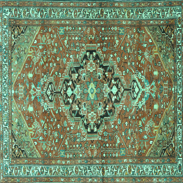 Square Machine Washable Persian Turquoise Traditional Area Rugs, wshtr1086turq