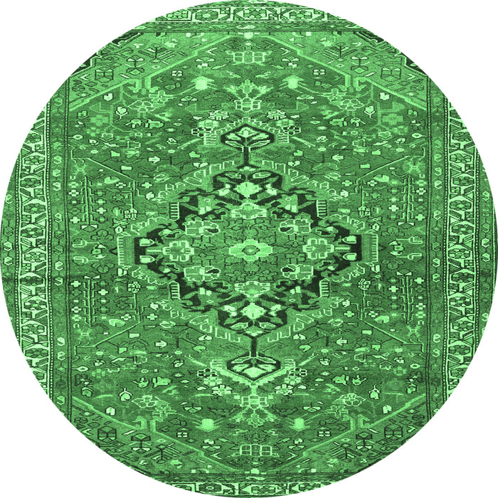 Round Machine Washable Persian Emerald Green Traditional Area Rugs, wshtr1086emgrn