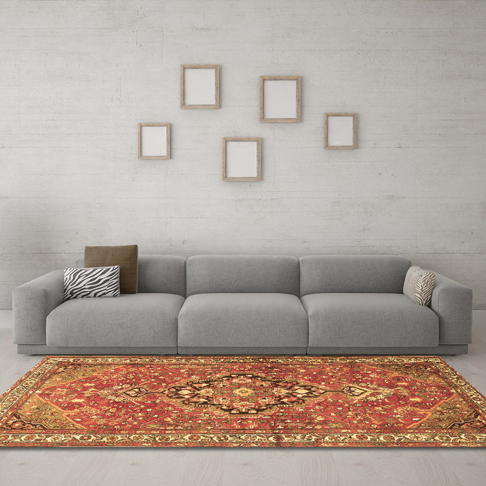 Machine Washable Persian Brown Traditional Rug in a Living Room,, wshtr1086brn