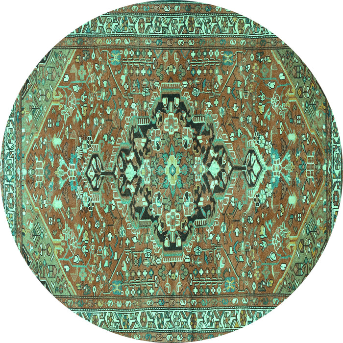 Round Persian Turquoise Traditional Rug, tr1086turq