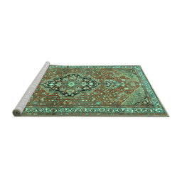 Sideview of Machine Washable Persian Turquoise Traditional Area Rugs, wshtr1086turq