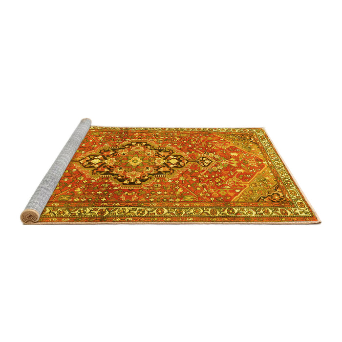Sideview of Machine Washable Persian Yellow Traditional Rug, wshtr1086yw