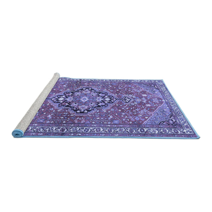 Sideview of Machine Washable Persian Blue Traditional Rug, wshtr1086blu