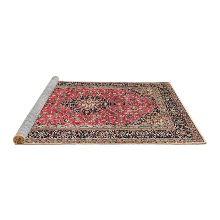 Sideview of Machine Washable Traditional Brown Red Rug, wshtr1087