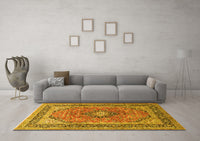 Machine Washable Persian Yellow Traditional Rug, wshtr1087yw