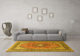Machine Washable Persian Yellow Traditional Rug in a Living Room, wshtr1087yw