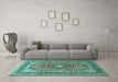 Machine Washable Persian Turquoise Traditional Area Rugs in a Living Room,, wshtr1087turq