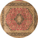 Round Persian Brown Traditional Rug, tr1087brn