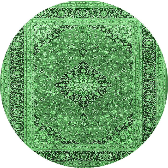 Round Persian Emerald Green Traditional Rug, tr1087emgrn