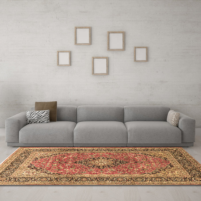 Machine Washable Persian Brown Traditional Rug in a Living Room,, wshtr1087brn