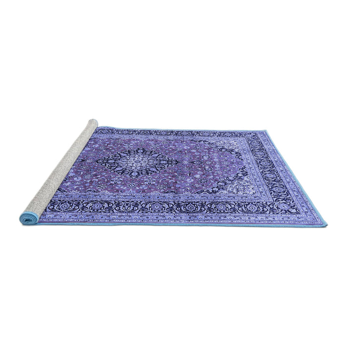 Sideview of Machine Washable Persian Blue Traditional Rug, wshtr1087blu
