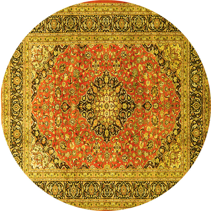 Round Machine Washable Persian Yellow Traditional Rug, wshtr1087yw