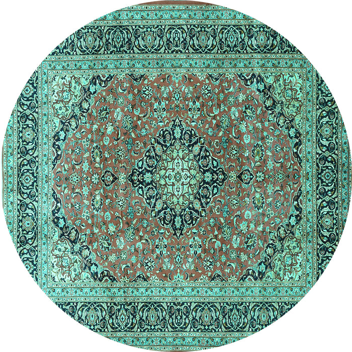 Round Machine Washable Persian Turquoise Traditional Area Rugs, wshtr1087turq
