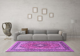 Machine Washable Persian Purple Traditional Area Rugs in a Living Room, wshtr1087pur