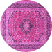 Round Machine Washable Persian Pink Traditional Rug, wshtr1087pnk