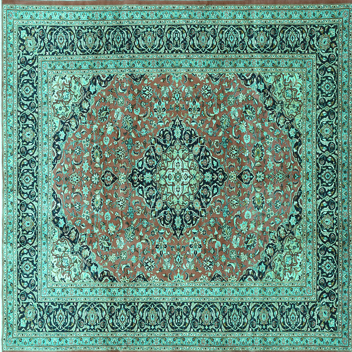 Square Machine Washable Persian Turquoise Traditional Area Rugs, wshtr1087turq