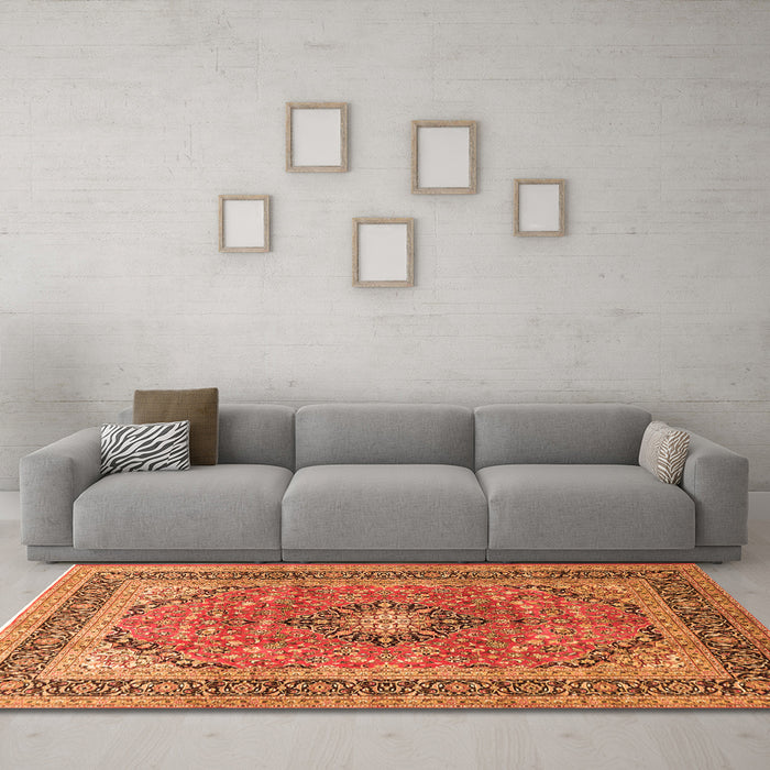 Machine Washable Persian Orange Traditional Area Rugs in a Living Room, wshtr1087org
