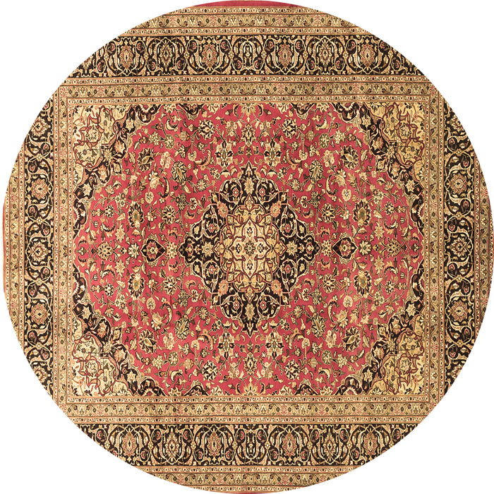 Round Machine Washable Persian Brown Traditional Rug, wshtr1087brn