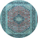 Round Machine Washable Persian Light Blue Traditional Rug, wshtr1087lblu