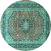 Round Persian Turquoise Traditional Rug, tr1087turq