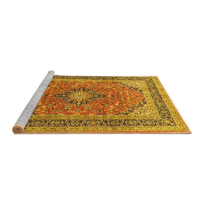 Sideview of Machine Washable Persian Yellow Traditional Rug, wshtr1087yw