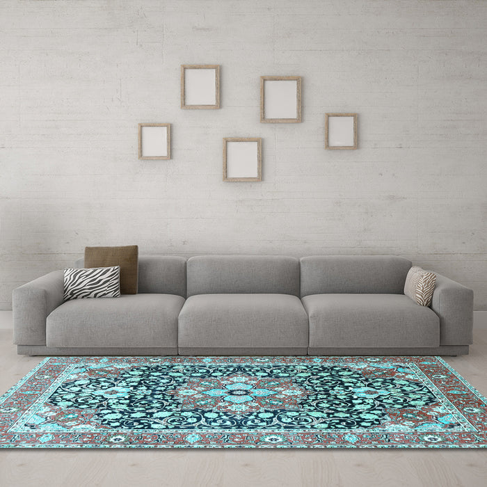 Machine Washable Persian Light Blue Traditional Rug in a Living Room, wshtr1088lblu