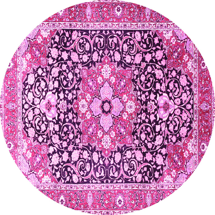 Round Machine Washable Persian Pink Traditional Rug, wshtr1088pnk