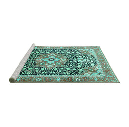 Sideview of Machine Washable Persian Turquoise Traditional Area Rugs, wshtr1088turq