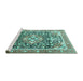 Sideview of Machine Washable Persian Turquoise Traditional Area Rugs, wshtr1088turq