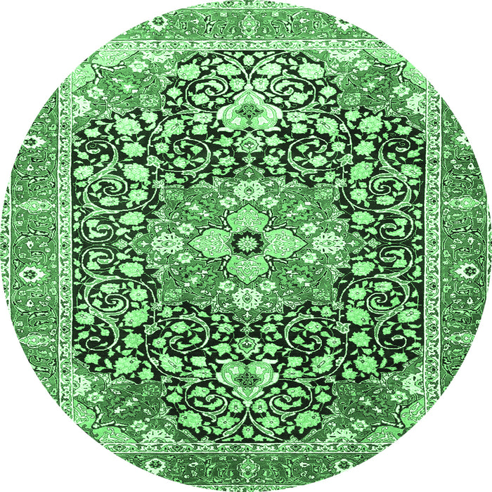 Round Persian Emerald Green Traditional Rug, tr1088emgrn