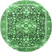 Round Persian Emerald Green Traditional Rug, tr1088emgrn