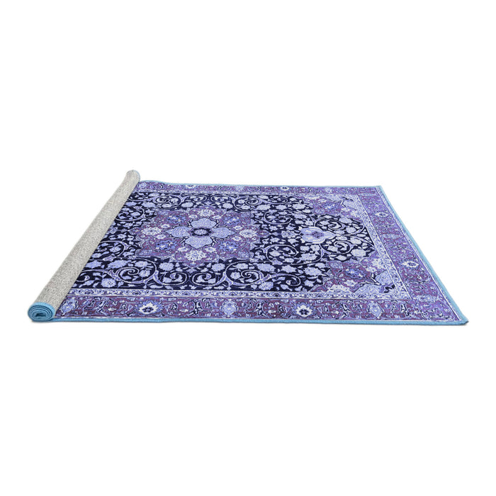 Sideview of Machine Washable Persian Blue Traditional Rug, wshtr1088blu