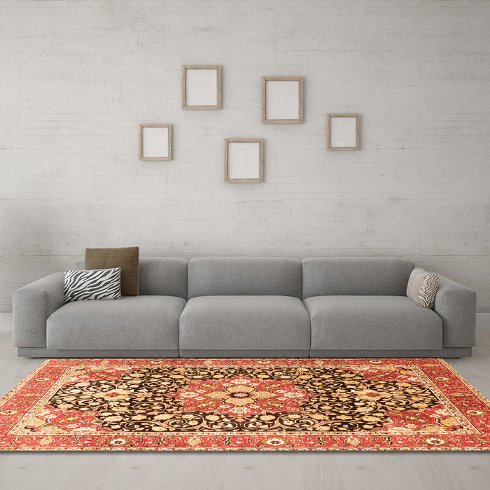 Machine Washable Persian Orange Traditional Area Rugs in a Living Room, wshtr1088org