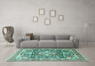 Machine Washable Persian Turquoise Traditional Area Rugs in a Living Room,, wshtr1088turq