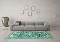 Machine Washable Persian Turquoise Traditional Rug, wshtr1088turq