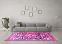 Machine Washable Persian Pink Traditional Rug, wshtr1088pnk