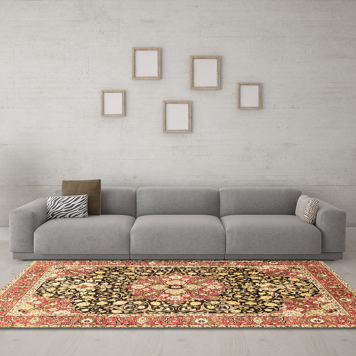 Machine Washable Persian Brown Traditional Rug in a Living Room,, wshtr1088brn