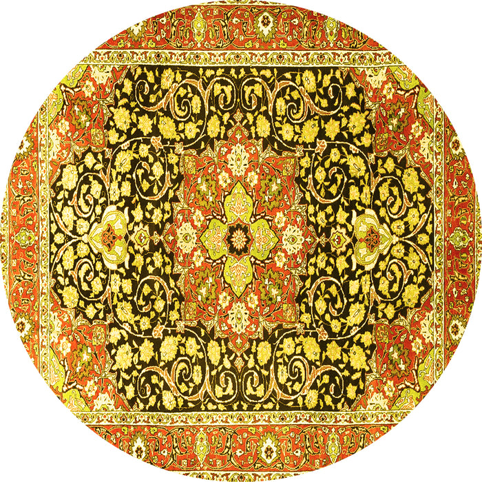 Round Machine Washable Persian Yellow Traditional Rug, wshtr1088yw