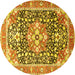 Round Machine Washable Persian Yellow Traditional Rug, wshtr1088yw