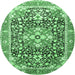 Round Machine Washable Persian Emerald Green Traditional Area Rugs, wshtr1088emgrn