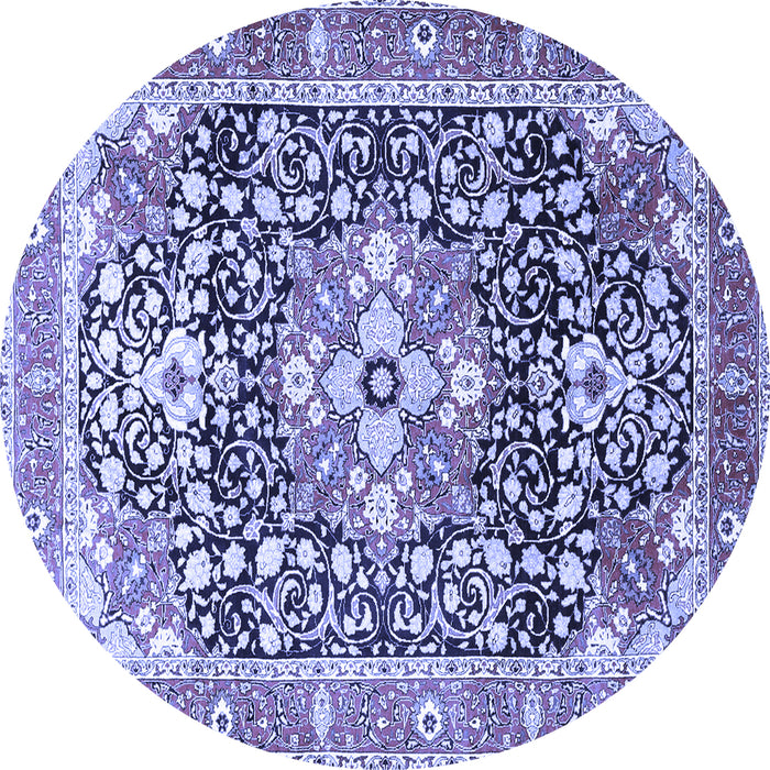 Round Machine Washable Persian Blue Traditional Rug, wshtr1088blu