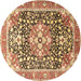 Round Machine Washable Persian Brown Traditional Rug, wshtr1088brn