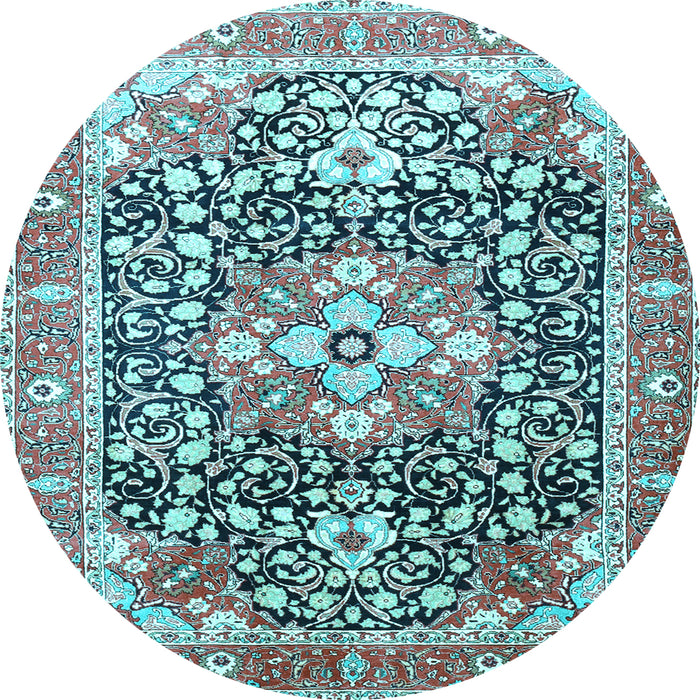 Round Machine Washable Persian Light Blue Traditional Rug, wshtr1088lblu