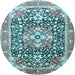 Round Machine Washable Persian Light Blue Traditional Rug, wshtr1088lblu