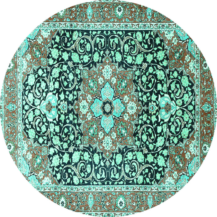 Round Machine Washable Persian Turquoise Traditional Area Rugs, wshtr1088turq
