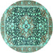 Round Machine Washable Persian Turquoise Traditional Area Rugs, wshtr1088turq